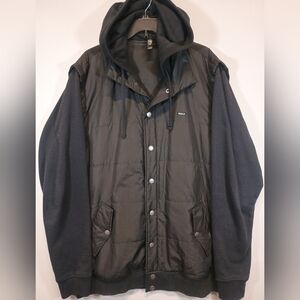 RVCA Hooded Puffer Jacket Black Men’s XL Snap Button Insulated
